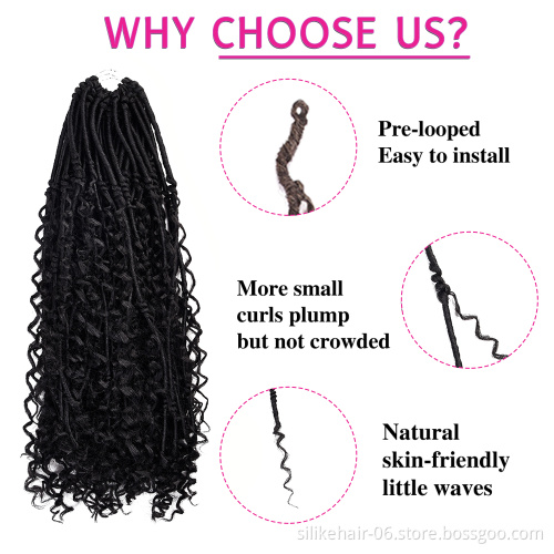 Wholesale Black 20 Inch Hippie Locs Boho Style Faux Locs With Curly Hair Goddess Locs Crochet Synthetic Braids Hair Extensions
